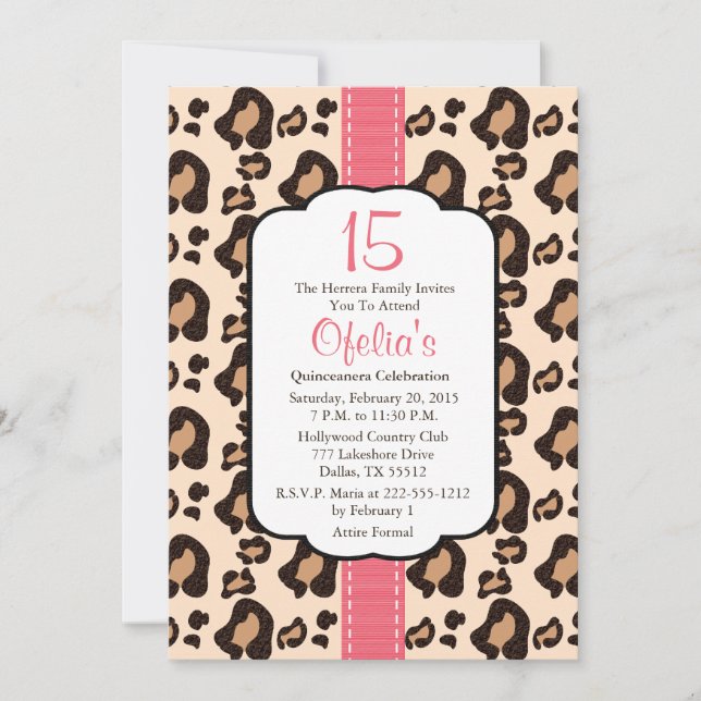 Invitaciones a Quinceanera de impresión de leopard (Anverso)