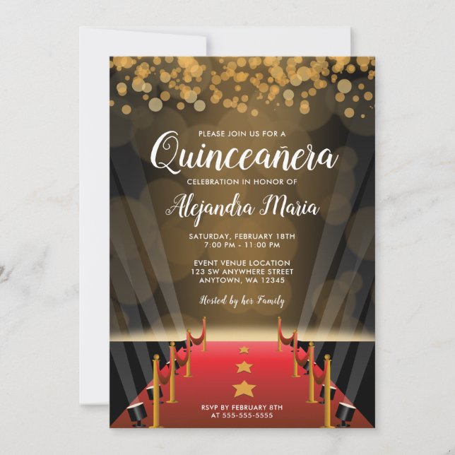 Invitaciones a Quinceanera de la Alfombra Roja de  (Anverso)