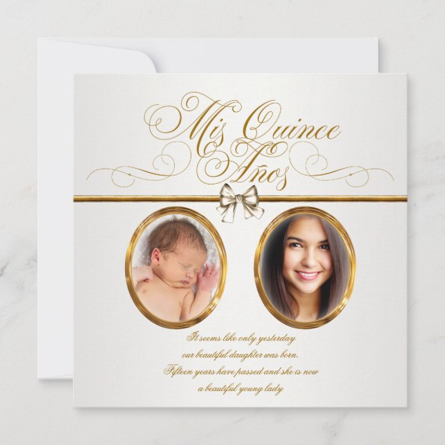 Invitaciones a Quinceanera de la foto de oro de bo (Anverso)
