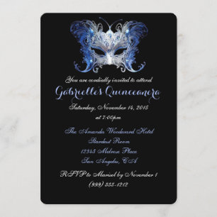 Invitaciones a Quinceanera de Mascarada Azul