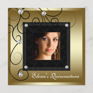 Invitaciones a Quinceanera de Pearls Black Gold