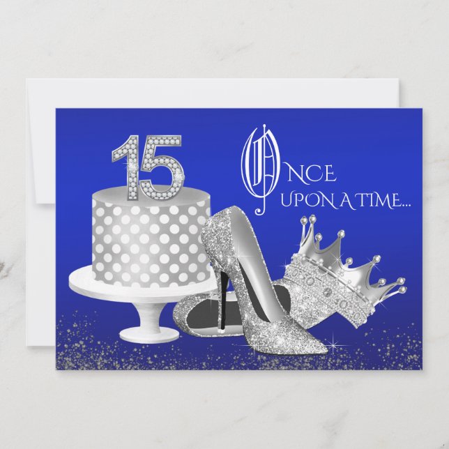 Invitaciones a Quinceanera Royal Blue y Silver (Anverso)