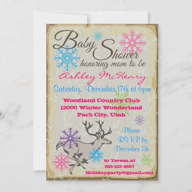 Invitaciones a renos de Woodland de Baby Shower (Anverso)