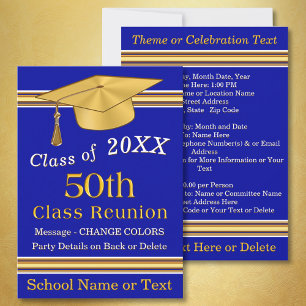 Invitaciones a Reunión de Clase 50 Blue y Gold