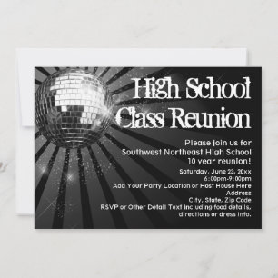 Invitaciones a Reunión de Clase Black Disco Ball