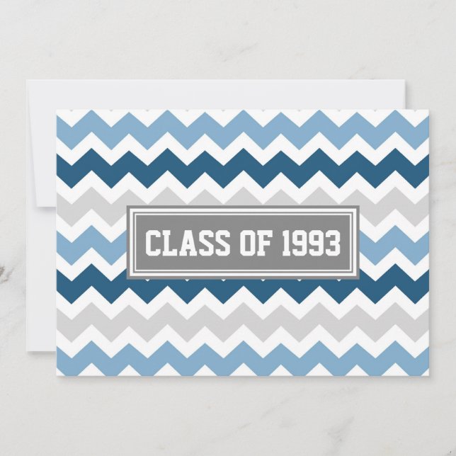 Invitaciones a Reunión de Clase Gray Blue Chevron (Anverso)