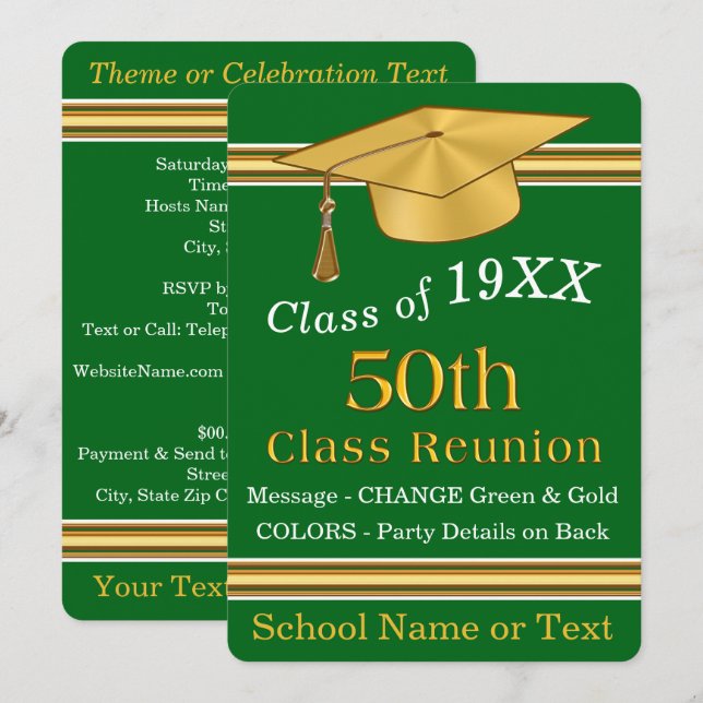 Invitaciones a Reunión de Clase Green y Gold de 50 (Anverso / Reverso)