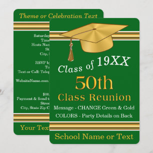 Invitaciones a Reunión de Clase Green y Gold de 50