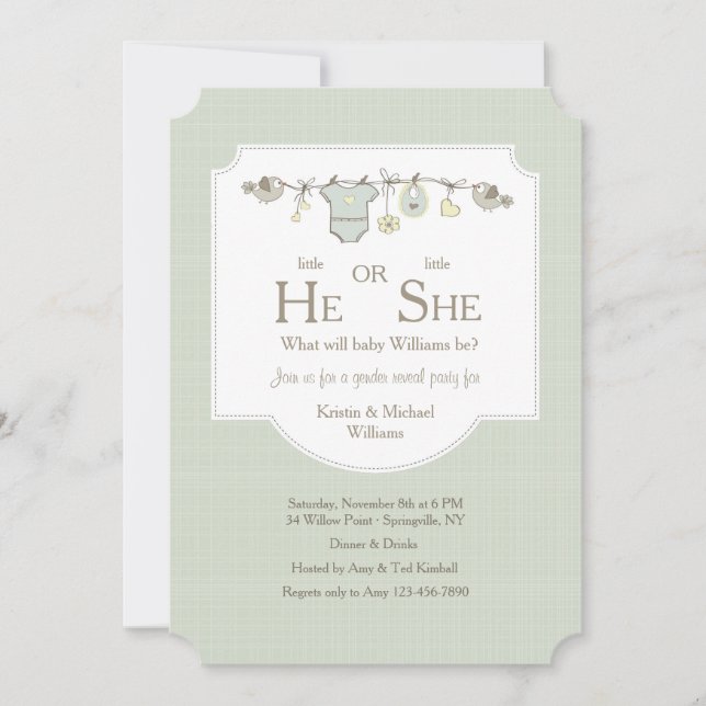 Invitaciones a revelar en línea de ropa para bebés (Anverso)