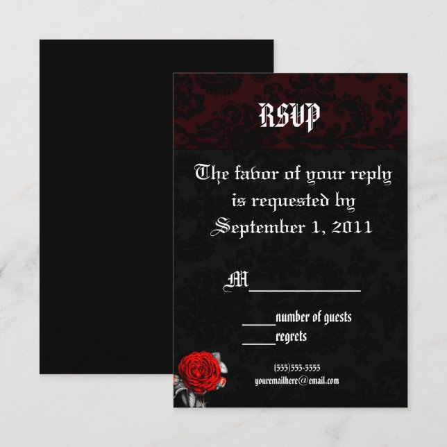 Invitaciones a RSVP de la boda del Gótico de Damas (Anverso / Reverso)