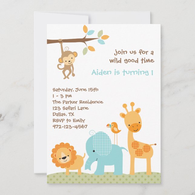 Invitaciones a Safari Blue Sweet (Anverso)