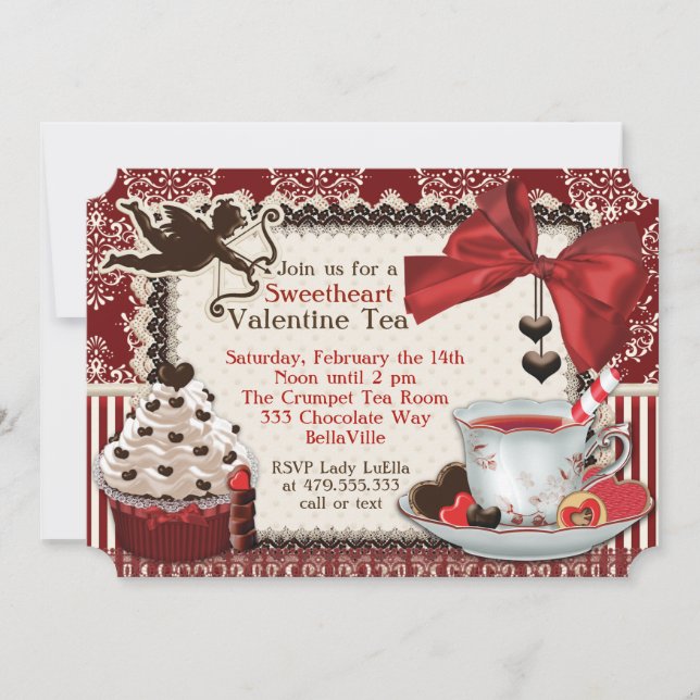 Invitaciones a San Valentín a la fiesta del té (Anverso)