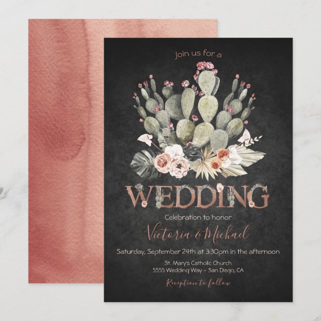 Invitaciones a Terracota y Cactus Boda Fiesta (Anverso / Reverso)