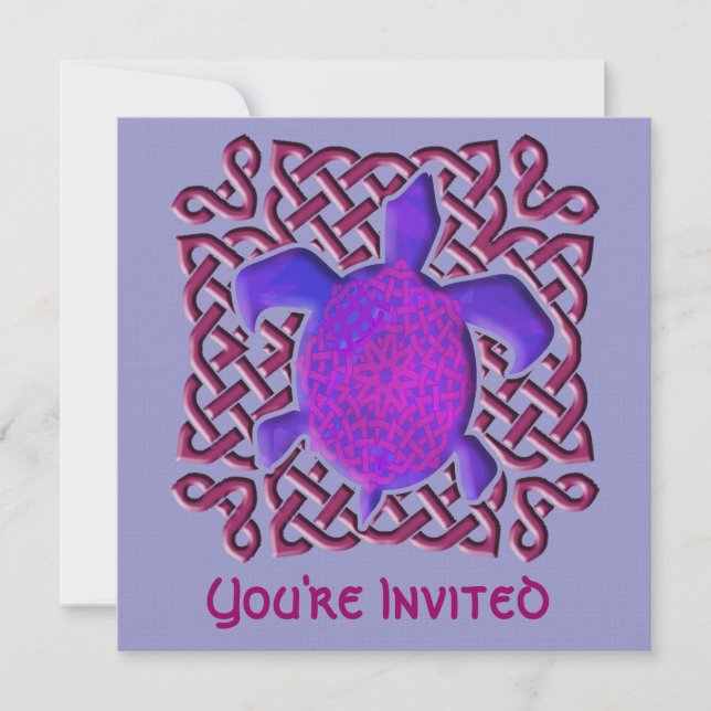 Invitaciones a tortugas violetas de nudo celta (Anverso)