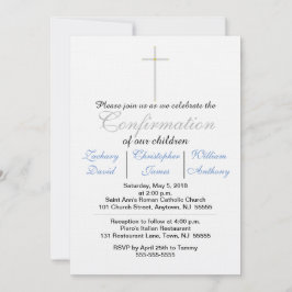 Invitaciones a trillizos azules de confirmación