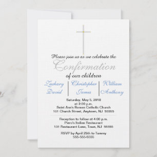 Invitaciones a trillizos azules de confirmación