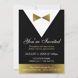 Invitaciones a Tuxedo Negro y Oro| Fiesta elegante