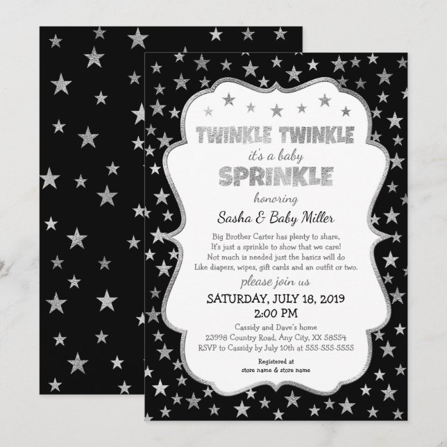 Invitaciones a Twinkle Baby Sprinkle, género neutr (Anverso / Reverso)