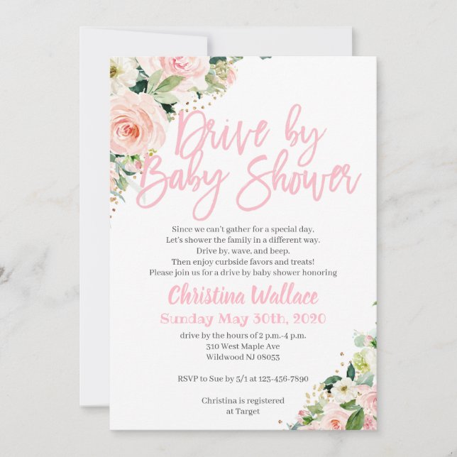 Invitaciones a un Chica de Drive By Baby Shower (Anverso)