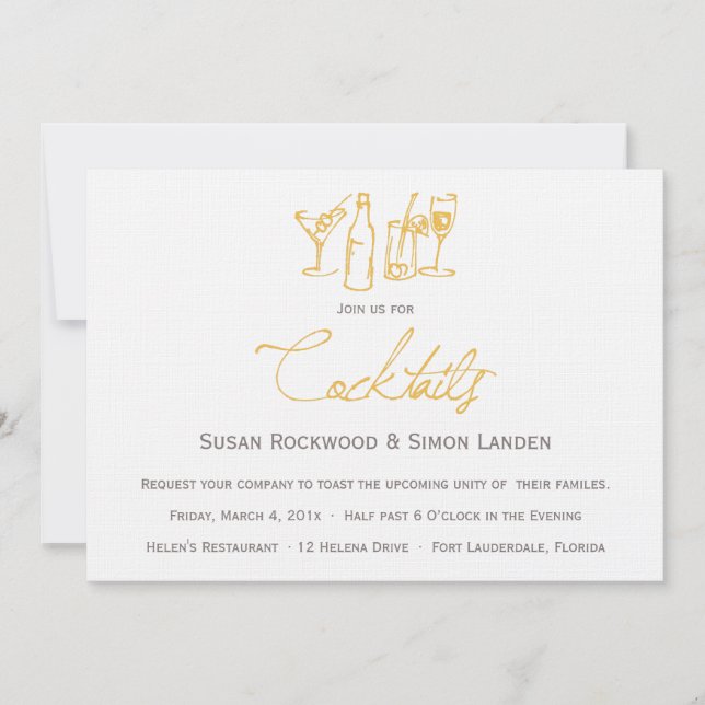 Invitaciones a un cóctel Boda| Amarillo (Anverso)