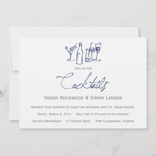 Invitaciones a un cóctel Boda| Azul (Anverso)