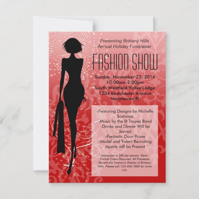 Invitaciones a un espectáculo de moda de silueta d (Anverso)