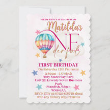 Invitaciones a un globo aerostático rosado