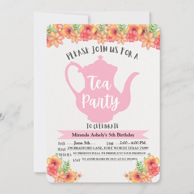 Invitaciones a un partido de té para Chicas (Anverso)