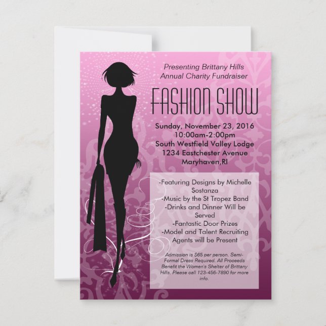 Invitaciones a un show de moda de Swirl Pink (Anverso)