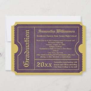Invitaciones a un vale de graduación morado y dora