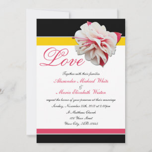 Invitaciones a una boda amarilla y rosada con flor