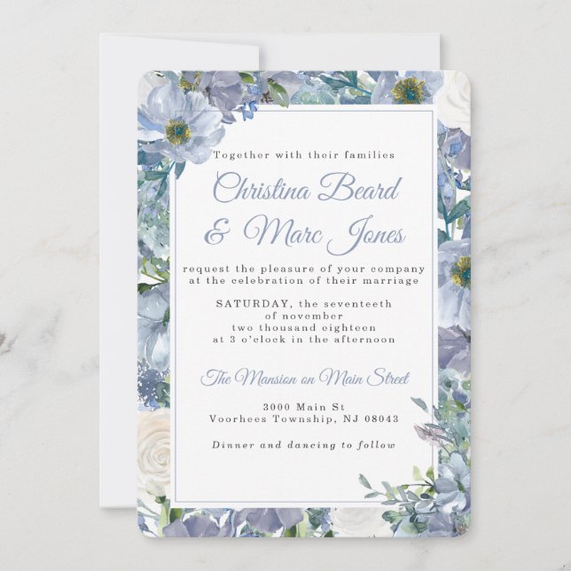Invitaciones a una boda azul turbia (Anverso)