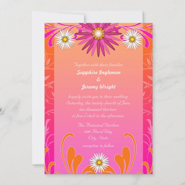 Invitaciones a una boda con flores de mandarina y  (Anverso)