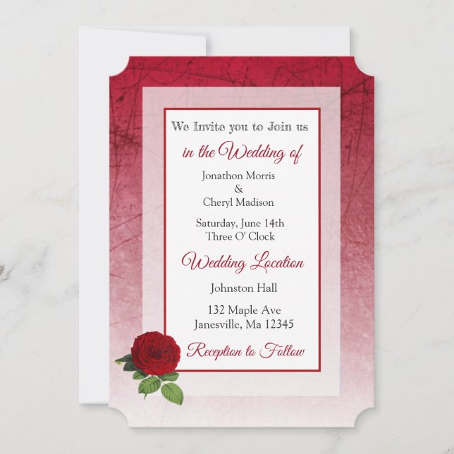 Invitaciones a una boda con temas de Rosas Rojas (Anverso)