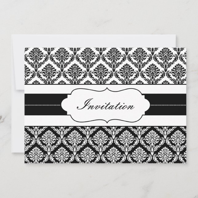 invitaciones a una boda damasca "en blanco y negro (Anverso)