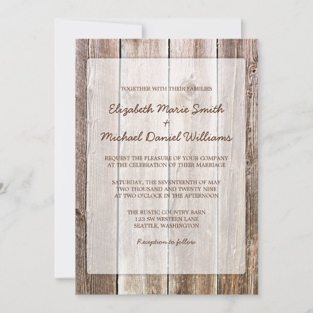 Invitaciones a una boda de bodas de madera de gran (Anverso)