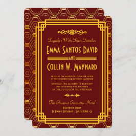 Invitaciones a una boda de Borgoña en Art Deco