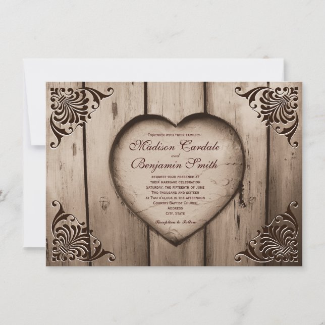 Invitaciones a una boda de casamiento de madera en (Anverso)