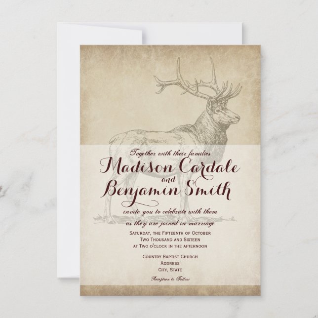 Invitaciones a una boda de caza de animales silves (Anverso)