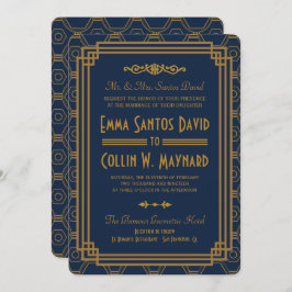 Invitaciones a una boda de estilo Art Deco Azul
