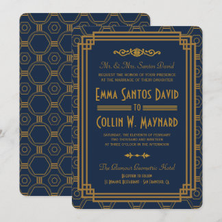 Invitaciones a una boda de estilo Art Deco Azul