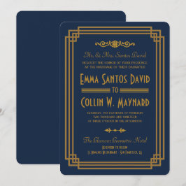 Invitaciones a una boda de estilo Art Deco Azul si