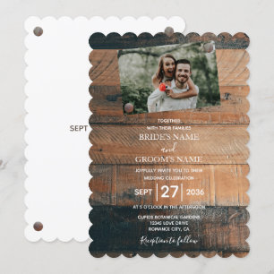 Invitaciones a una boda de fotos de madera rústica