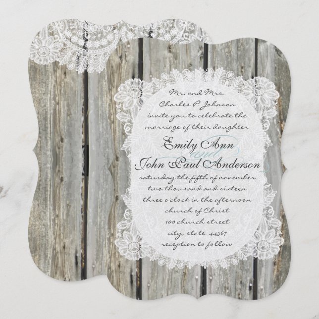 Invitaciones a una boda de madera en un establo rú (Anverso / Reverso)