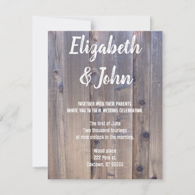 Invitaciones a una boda de madera rústica (Anverso)