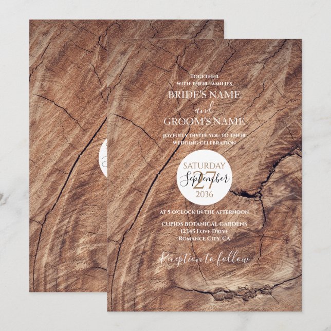 Invitaciones a una boda de madera rústica (Anverso / Reverso)