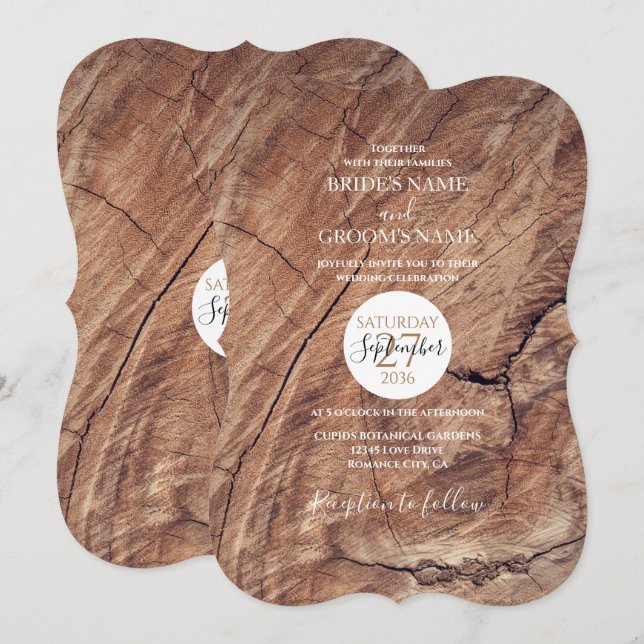 Invitaciones a una boda de madera rústica (Anverso / Reverso)