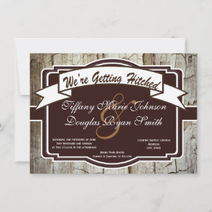 Invitaciones a una boda de madera rústica con golp