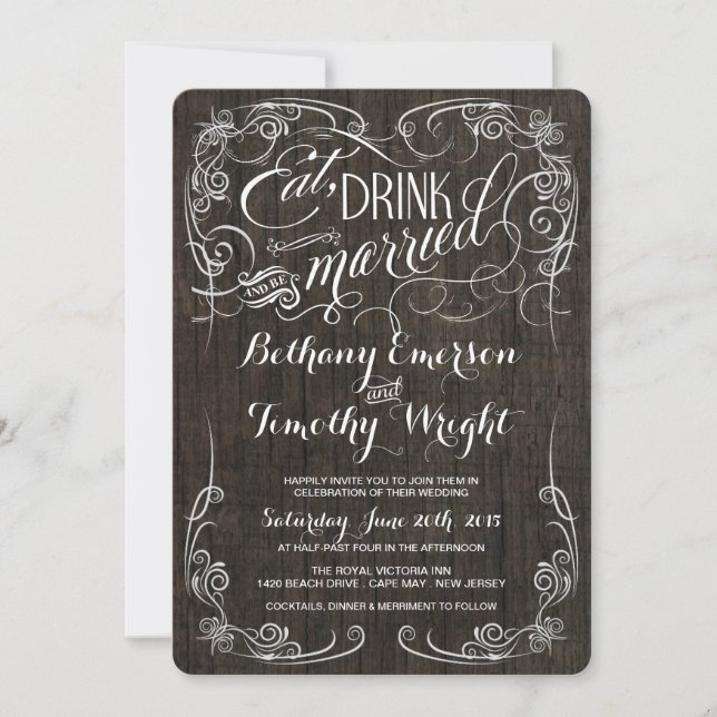 Invitaciones a una boda de madera rústica vanguard (Anverso)