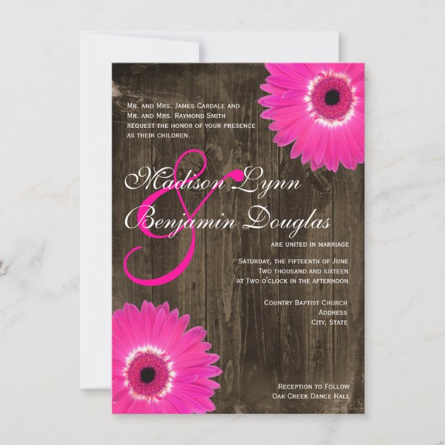 Invitaciones a una boda de marea rosada caliente d (Anverso)